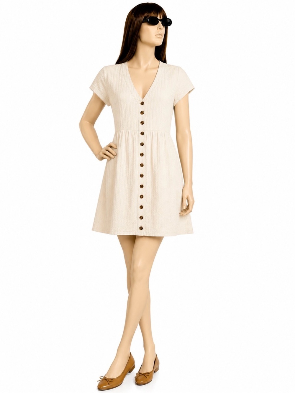 Madewell Cream Lightspun Button-Front Short Sleeves Mini Dress Size XXS
